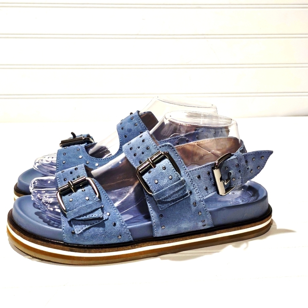 Anthropologie Pilcro Studded Suede Slingback Sandals Powder Blue - Picture 3 of 11